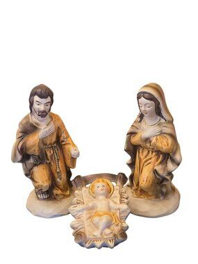 Vintage Star Japan Nativity Set Hand Painted Composition Paper Mache Jesus Mary